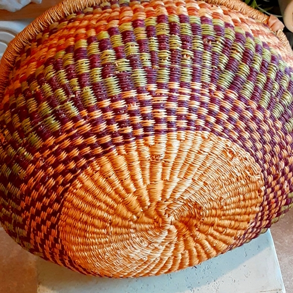 Bolga Art Bolga Woven Market Basket W Untanned Leather Hand Hold